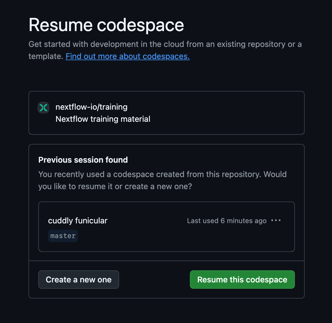 GitHub Codespace 재개