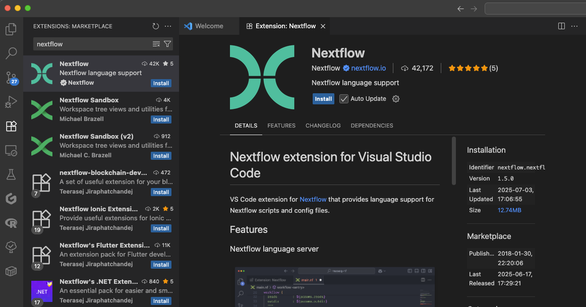 Nextflow-Erweiterung installieren