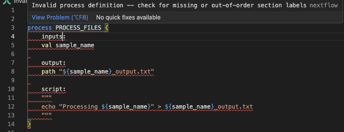 Invalid process message